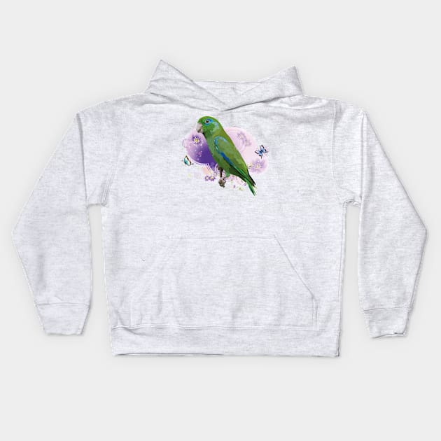 spectacled parakeet Kids Hoodie by obscurite